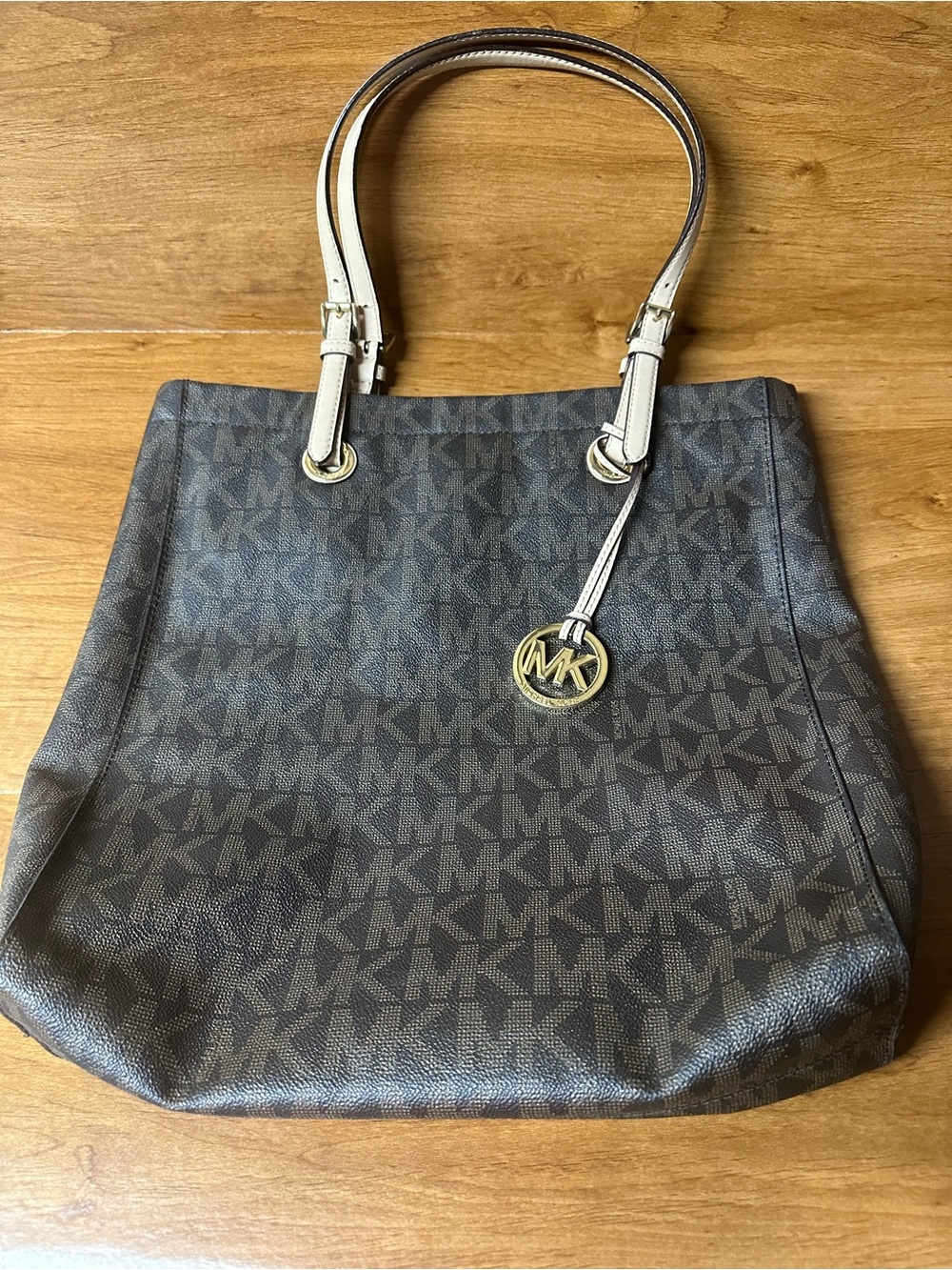 Michael Kors Brown & Tan Logo Tote with Gold Charm - Picture 7 of 9